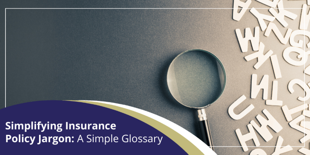 Insurance glossary, letters, magnifying glass